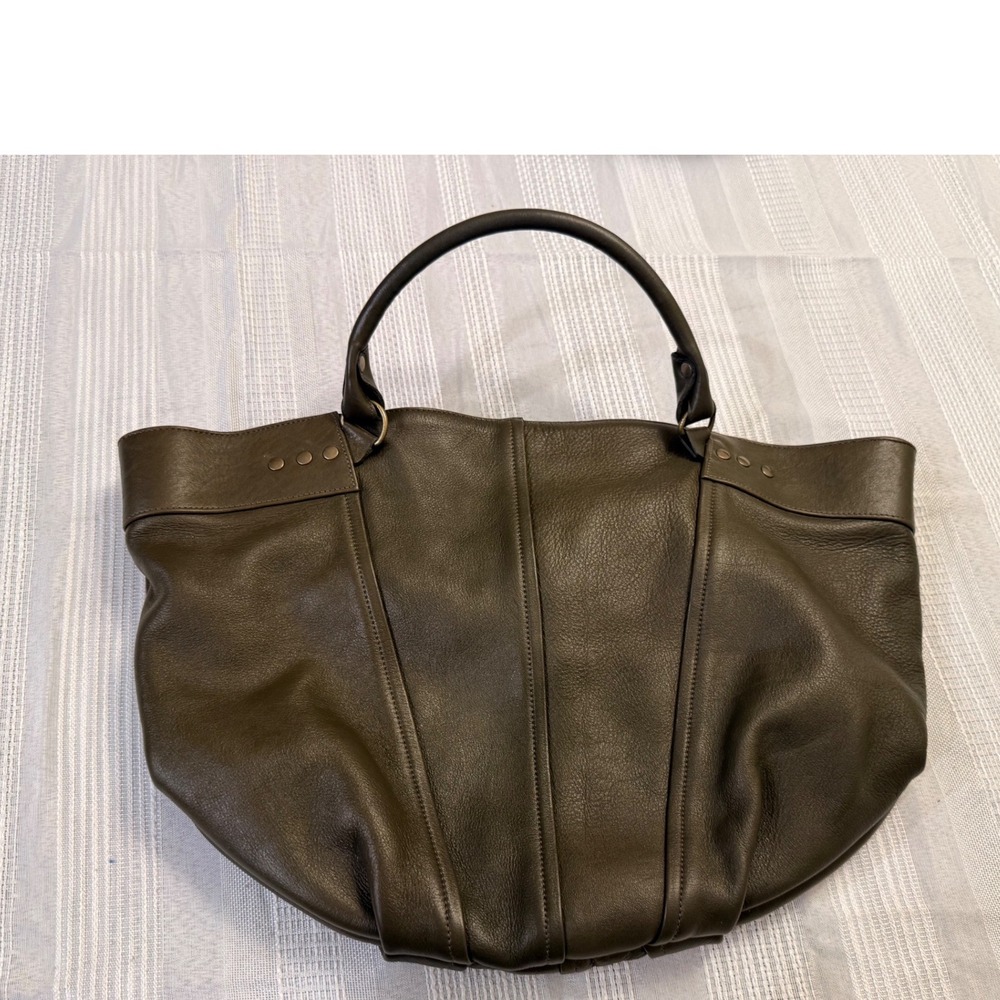 Eileen Fisher Olive Green Leather Tote Bag Hobo Handbag Brass Hardware - Picture 11 of 11